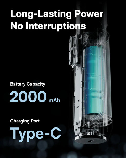 Electric Screwdriver Workhorse With Smart Display showing internal battery and Type-C charging port, 2000mAh capacity.