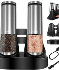 Electric Salt And Pepper Grinder Set USB Rechargeable With External Coarseness Control, Stainless Steel Mills, LED Light