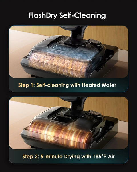 FlashDry Self-Cleaning process of Kick Dust With This Badass Wet Dry Vacuum Cleaner with heated water and hot air drying.