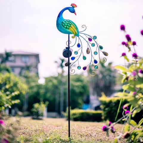 Metal Peacock Garden Solar Lights Outdoor Stake Waterproof Led Path Light For Patio Yard And Lawn Decor during daylight