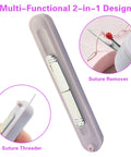 Close-up of purple 2 Pack 2 in 1 Automatic Needle Threaders and Seam Ripper Set showing dual functionality in sewing kit
