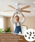 Man installing a ceiling fan using Rock Solid 30 Piece Full Replacement Ceiling Fan Blade Screws With 1/4-20 Threading And Premium Bronze Pan Heads.