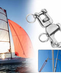 Four Pack Snap Shackle for Sailing Halyard and Rigging, 316 Stainless Steel Clevis Swivel Jaw Quick Release Hooks with sailboat in background
