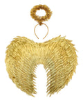 Celestial Gold Feather Headband Set For Girls, Cosplay Ready Halloween Accessory For Festivals And Parties, Realistic Feather Texture, 21.7" x 17.7" wings.