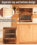 Two In One Wooden Potato And Onion Storage Bin With Lid And Mesh Doors Stackable Bread And Vegetable Cabinet For Kitchen