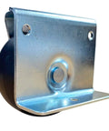 Side view of metal mounting plate for Low Profile Two Inch Cabinet Casters Set Of Four With Mounting Plate And Wood Screws Black Heavy Duty
