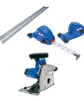Plunge Cut Track Saw With 62 Inch Guide Track And Parallel Guides 12 Amp Corded Power Pro Grade Precision For Wide Cuts In Plywood And Hardwood Without Measuring Includes Rails For 12 To 96 Inch Cuts, showing components