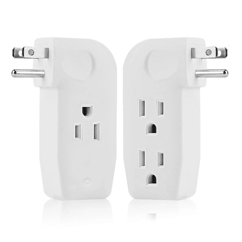 Triple Outlet Wall Tap Adapter With 3 Prong Plug For Behind Furniture, Right Angle Grounded Power Splitter, 2 Pack