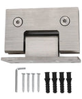 Heavy Duty Stainless Steel Glass Shower Door Hinges 90 Degree Fits 8 To 12mm Glass with screws and anchors visible