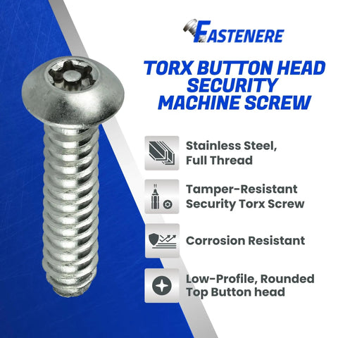 Tamper Resistant Torx Machine Screws 3/8 16 X 1 Stainless Steel Button Head Security Fasteners For Outlet Plates And Panels Dead Set Secure And Won't Kick Loose In Any Weather Five Pack, close-up image.