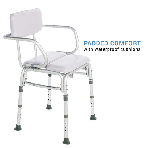 Deluxe Comfy Padded Shower Chair with Backrest and Arms Waterproof Cushioned Seat for Comfort and Safety Slip Resistant