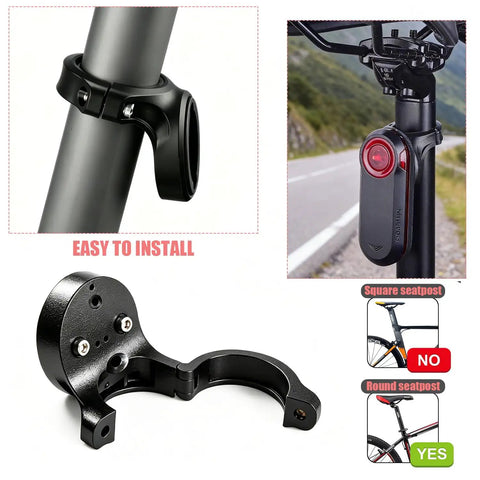 Universal Seatpost Bike Mount for Varia Radar RTL510 RTL515 RVR315 RearVue 820, shown installed on a round seatpost, easy install