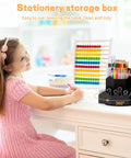 Child using art supplies beside 9 Slot 360 Degree Rotating Pencil Holder Desk Organizer For Office School And Home Ultra Handy Black Stationery Storage Cup