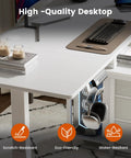 This 55 inch white electric standing desk features smooth height adjustment and handy drawers for sleek office storage, with a high-quality scratch-resistant surface.