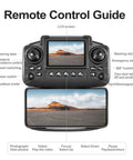 Drone With Screen Controller And Two Batteries, Altitude Hold, remote control guide showing LCD screen and function buttons.