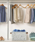Built Different Grey Leafy Vines Canvas Storage Baskets With Double Stitched Handles Generous Foldable Fabric Bins For Closets And Shelves, filled with rolled towels.