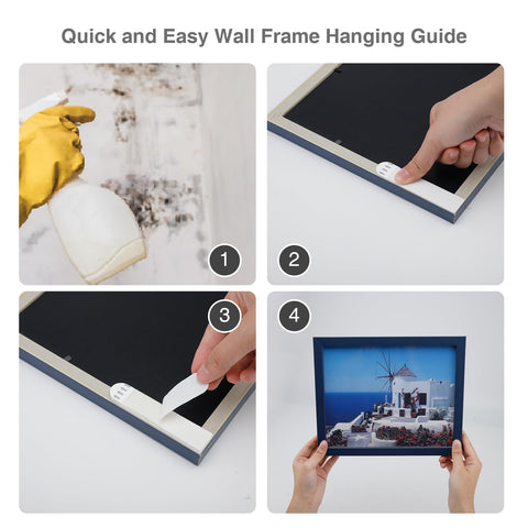Four-step guide using Heavy Duty Large Picture Hanging Strips 32 Adhesive Strips 16 Pairs No Nails No Damage Wall Hangers for frames.