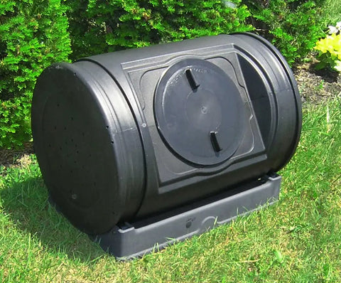 Compost Wizard Jr 7 Cu Ft Outdoor Garden Compost Bin With Wheels And Handles BPA Free Polyethylene 12 Inch Twist Off Lid Dual Tumbler Design For Easy Turning Critter Proof Black