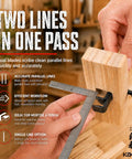 Top Tier Japanese Marking Gauge Double Blade Kebiki Scribe Tool Dead On Alignment For Mortise Tenon And Groove Layout Projects showing dual blades marking parallel lines on wood.