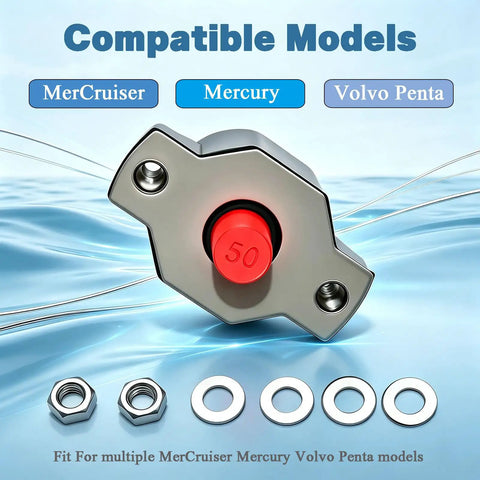 Top Shelf 50 Amp Push Button Circuit Breaker Badass Heavy Duty Build For Marine Motors High Heat Resistive Oem Drop In Swap with mounting hardware.