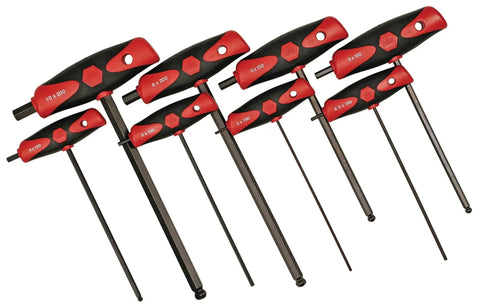 Soft Grip Metric Hex T Handle Ball End Set, 8 Piece, 2.0mm to 10.0mm, Chrome Vanadium Steel, ergonomic handles