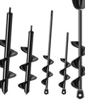 4 Pack Auger Drill Bits For Planting, Heavy Duty Steel With 3/8 Hex Drive, Quartet Of Sizes displayed vertically.