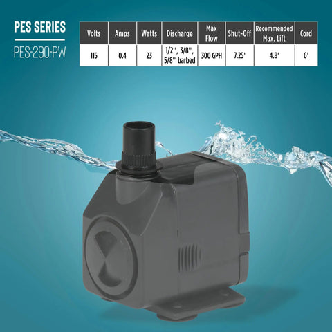 Energy Efficient 115 Volt Magnetic Drive Fountain And Pond Pump With Adjustable Flow Valve 300 GPH 6 Foot Cord Black