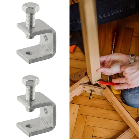 Heavy Duty Stainless Steel C Clamp Set for Welding and Metalwork, Rust Resistant Desk Clamps in use on a wooden project