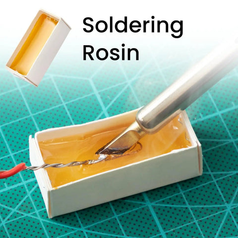 Close-up of soldering iron with 60 Watt Adjustable Temperature Soldering Iron Kit With 5 In 1 Electronics Repair Set and rosin flux box.