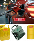 Fuel containers with labeling including 'Diesel Only,' 'Gasoline Only,' and 'Mixed Fuel Only' shown in a collage.