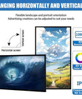 Next Level Clarity On This Hanging Digital Signage Display Featuring Straight Fire Picture Quality With Full Hd 1080p Lcd Panel And Ultra Wide Viewing Angles For Retail Showcasing, showing landscape and portrait orientations.