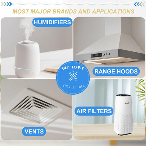 Image of humidifier, range hood, vent, and air filter for Six Pack Cut To Fit Activated Carbon Filters For Honeywell HPA Series.