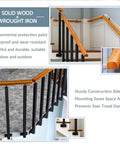 Rock Solid Outdoor Wooden Railing With Iron Post Balustrade For Patio Decks And Garden Stairs Heavy Gauge wood and metal handrail with side mounting.
