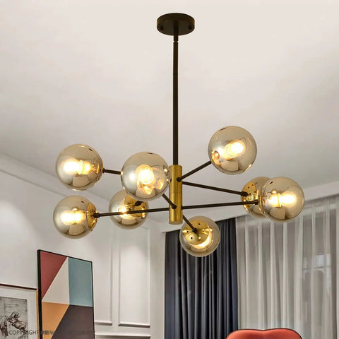 Eight Light Glass Chandelier With E26 Base And Smoke Gray Lampshade Dope Mid Century Pendant Lighting Vintage Ceiling Fixture Adjustable Height Large Chandeliers For Hallway Coffee Bar Lobby Restaurant Balcony