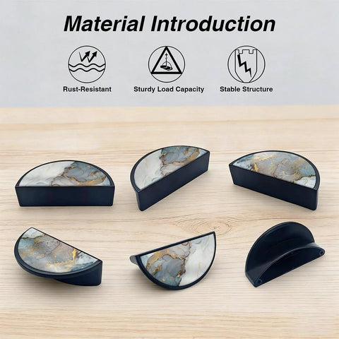 2 Pack Blue Gray Fluids Cabinet Handles With Black Semicircle Design And Customizable HD Panel 3 Inch Hole Center Drawer Pulls displayed