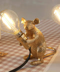 Kid Friendly Gold Finish Cute Mouse Desk Lamp With E12 LED Bulb Included, Mini Resin Animal Nightstand Light, for kids room
