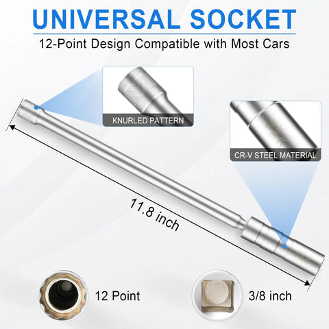 16mm Magnetic Spark Plug Socket Set With Swivel Head Thin Wall Three Eighths Inch Drive 12 Point Design Magnetic Tip