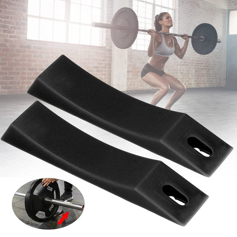 Nonslip Barbell Jack For Easy Plate Changes No Sweat Quick Loading Unloading Weightlifting Gear That Saves Time And Energy Barbell Plate Change Cushion 1 Pair showing silicone wedges for weightlifting with barbell setup.