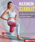 Woman wearing 1 Pair Hamstring And Quad Compression Sleeves For Men And Women Upper Leg Thigh Support Anti Slip Running And Workouts Groin And Muscle Recovery Purple XL during workout