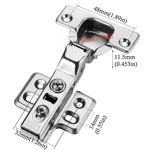 Half Overlay Soft Close Cabinet Hinges For Frameless Cabinets, Concealed European Style, 35mm Cup, Nickel Plated