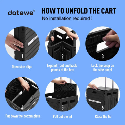 Step-by-step instructions on setting up a Foldable Utility Cart On Wheels With Lid Heavy Duty Handcart for Grocery Garden Office and Storage
