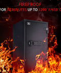 UL Certified Fireproof Safe For Home And Office 3.47 Cubic Feet Large Steel Safe Box With Digital Lock shown amidst flames