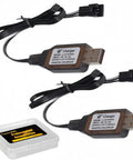 2 Pack SM 3P RC Charger Kit with SM 3PIN Plug for 7.4V 2S LiPo Batteries, USB cables and plastic case visible