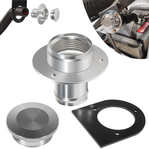 Billet Aluminum Remote Fuel Tank Filler Neck Kit With Gas Cap And Weld On Steel Bracket Fits 2 Inch Filler Hose displayed