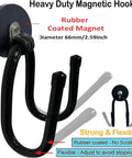 2 Pack Heavy Duty Magnetic Garage Hooks with Rubber Coated Magnets, showing strong steel hooks and rubber magnet details