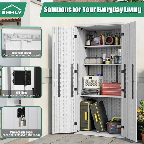 Beefy Heavy Duty Outdoor Tall Storage Cabinet Weatherproof 28 Cu Ft Garage Organizer with 4 Adjustable Shelves and Locking Doors