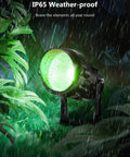 12W RGBW Color Changing Landscape Lights Low Voltage LED Pathway Spotlight with green light in rain, IP65 waterproof