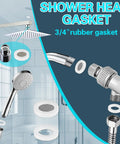 Image of a showerhead installation with a 3/4 inch rubber gasket from the Two In One Faucet And Plumbing Washer Kit With 233 Pcs Beveled And Flat Gaskets For Spigots Hose Bibs Outdoor Garden Faucets Leaks Repair And Valve Stem Wear Replacement For Homeowners And Weekend Fixers.