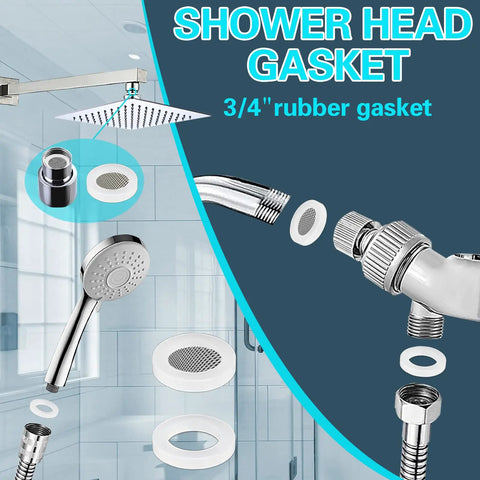 Image of a showerhead installation with a 3/4 inch rubber gasket from the Two In One Faucet And Plumbing Washer Kit With 233 Pcs Beveled And Flat Gaskets For Spigots Hose Bibs Outdoor Garden Faucets Leaks Repair And Valve Stem Wear Replacement For Homeowners And Weekend Fixers.