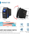 Waterproof Horn Button Rocker Switch Toggle With Blue LED Light For Automotive Marine RVs Trucks Cars Boats 12V 20A DC And 24V 10A DC SPST 5 Pin Momentary On Off IP67 Rating Ready For 4x4 SUV ATV UTV Car Accessories, product size with 4.9-inch wires